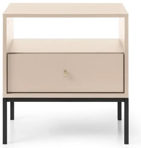 Moon - stolik nocny z szufladą, beż piaskowy | czarne nóżki