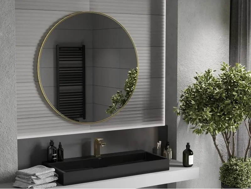 Mexen Loft lustro łazienkowe okragłe 100 cm, rama złota - 9850-100-100-000-50