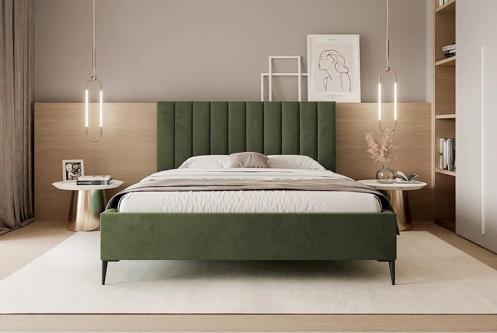 Mona SLIM III w tkaninie VELUTTO, wygodne łóżko tapicerowane - ergonomiczne oparcie 180x200 cm, jasnozielony