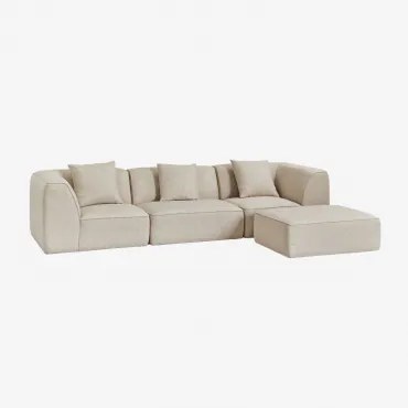 3-częściowa Sofa Modułowa Z Pufą Z Tkaniny Cardea Bouclé Tkanina Bouclé W Kolorze Kremowo-beżowym - Sklum