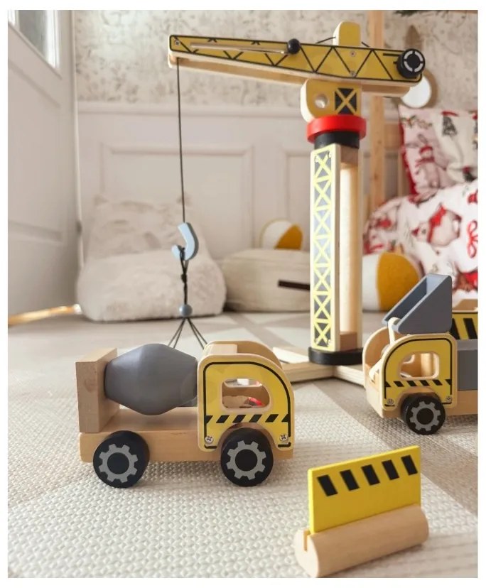 Woopie green drewniany plac budowy 5w1 ruchomy dźwig xxl pojazdy budowlane 13 el. fsc