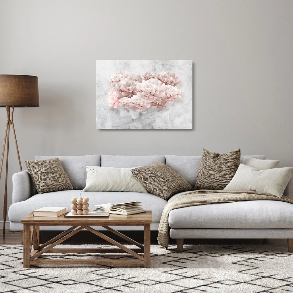 Obraz na szkle - Różowe kwiaty na ścianie (70x50 cm)