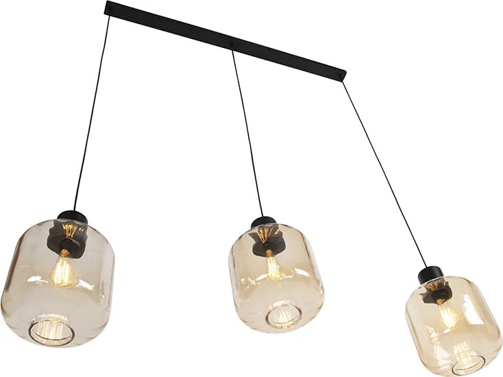 Designerska lampa wisząca czarna z bursztynowym szkłem 3-światła 161,5 cm - Qara