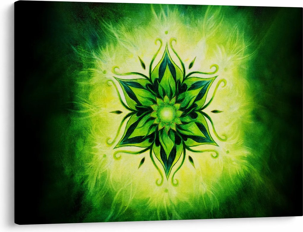 Obraz - Kwiatowa mandala na zielonym tle (70x50 cm)