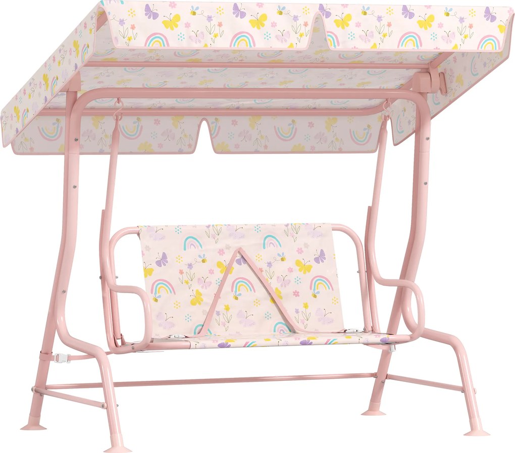 AIYAPLAY Huśtawka Ogrodowa dla Dzieci, Ramka Stalowa, 2-osobowa, Nośność 60 kg, Różowa