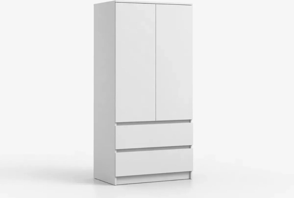 Szafa Latifa 2D2S biała 90 cm 2-drzwiowa z szufladami bezuchwytowa