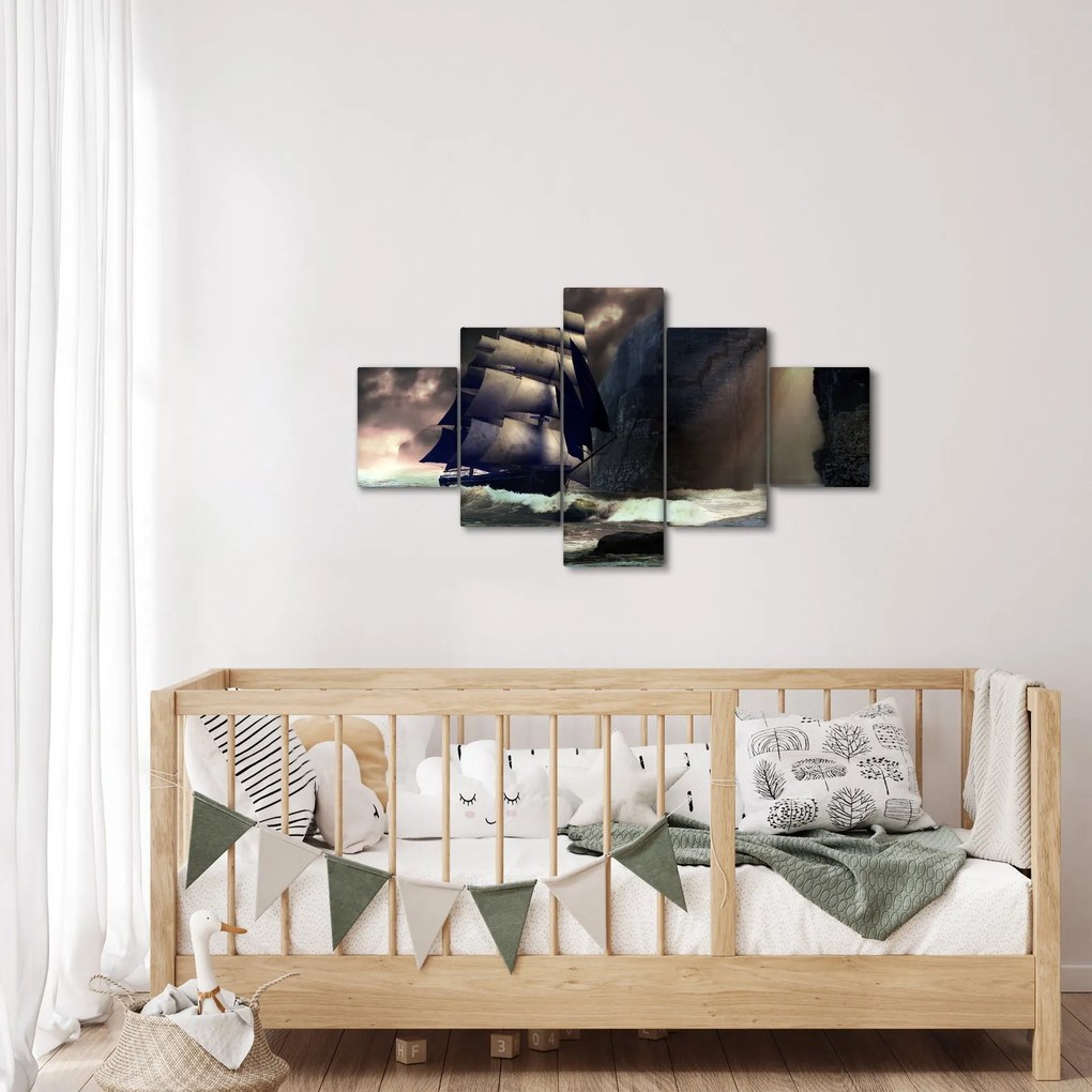 Obraz - Statek między klifami (125x70 cm)