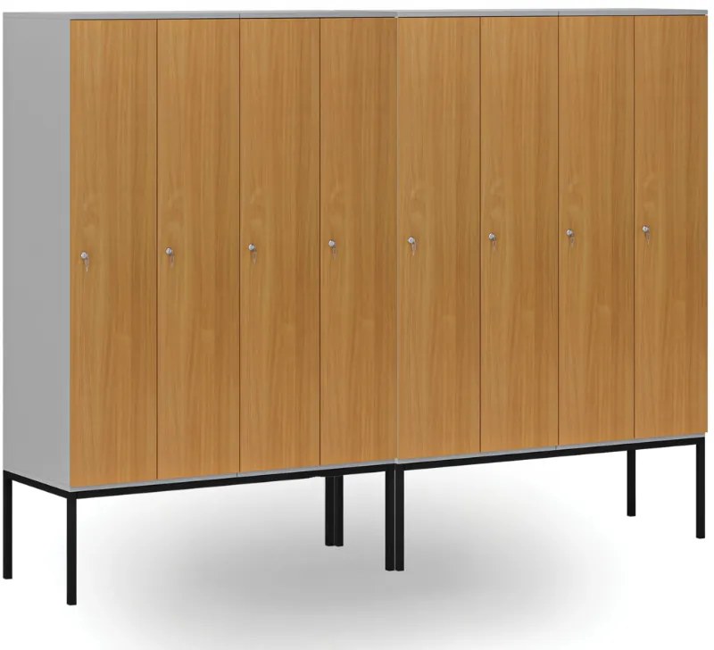 Drewniana szafa ubraniowa S4 z podstawą, 4-drzwiowa, 1871 x 1200 x 500 mm, demontaż, zamek cylindryczny, szary/brzoza
