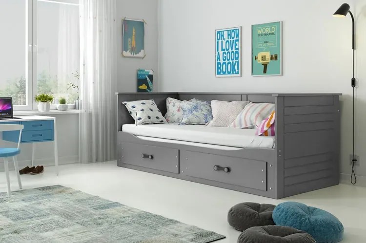 Szare łóżko rozkładane dziecięce z materacem 80x200 G3-B26