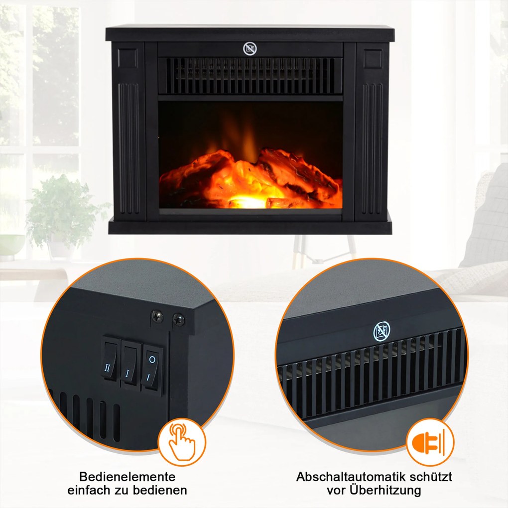 Kominek Elektryczny Stojący 1200w Homcom Czarny