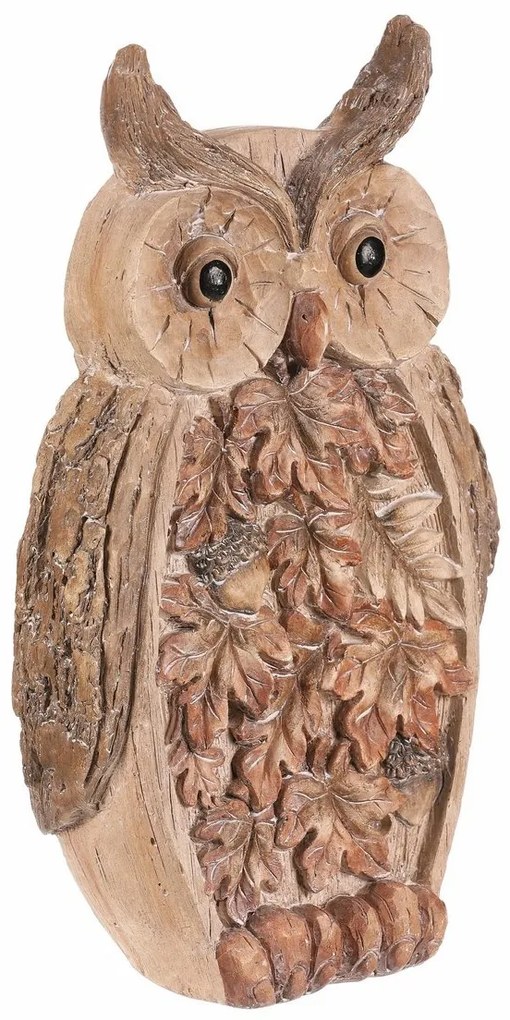 Jesienna dekoracja Sowa z oświetleniem, 21 x 12 x37 cm, magnez, imitacja drewna