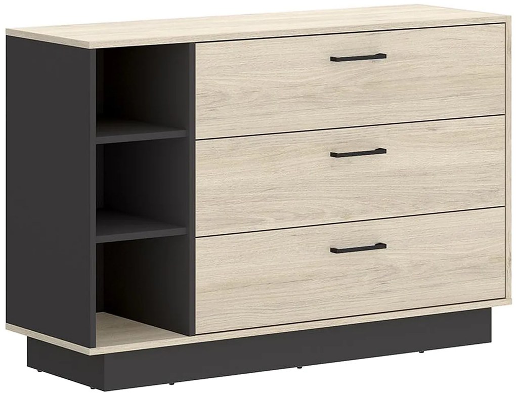 Komoda z 3 szufladami i 3 wnękami - kolor: naturalny i antracytowy - LEANDRE