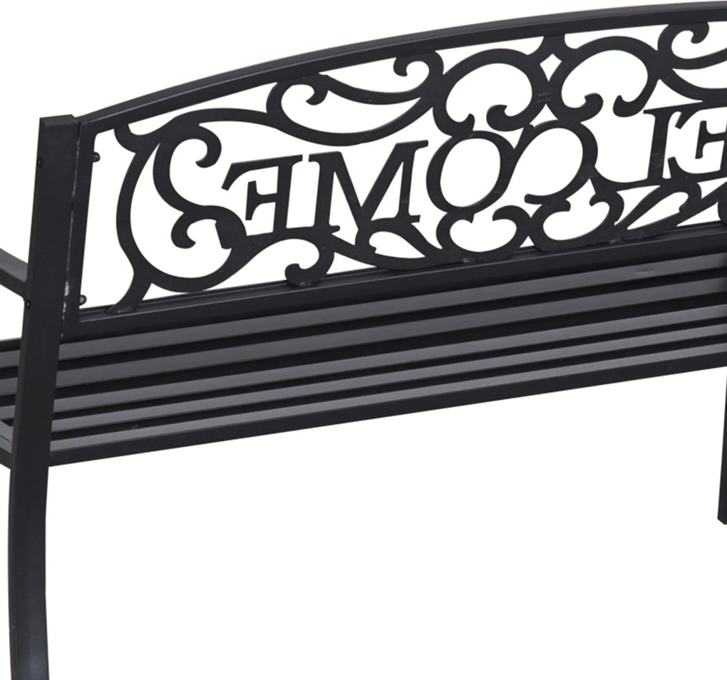 Outsunny Ławka Ogrodowa Metal 2osobowa Wytrzymała na Warunki Zewnętrzne Czarna | Aosom PL