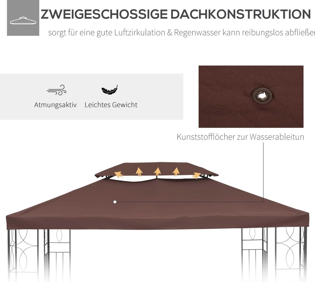 Outsunny baldachim do metalowych pawilonów pawilon ogrodowy namiot imprezowy namiot ogrodowy poliester 3x4 m kawowy