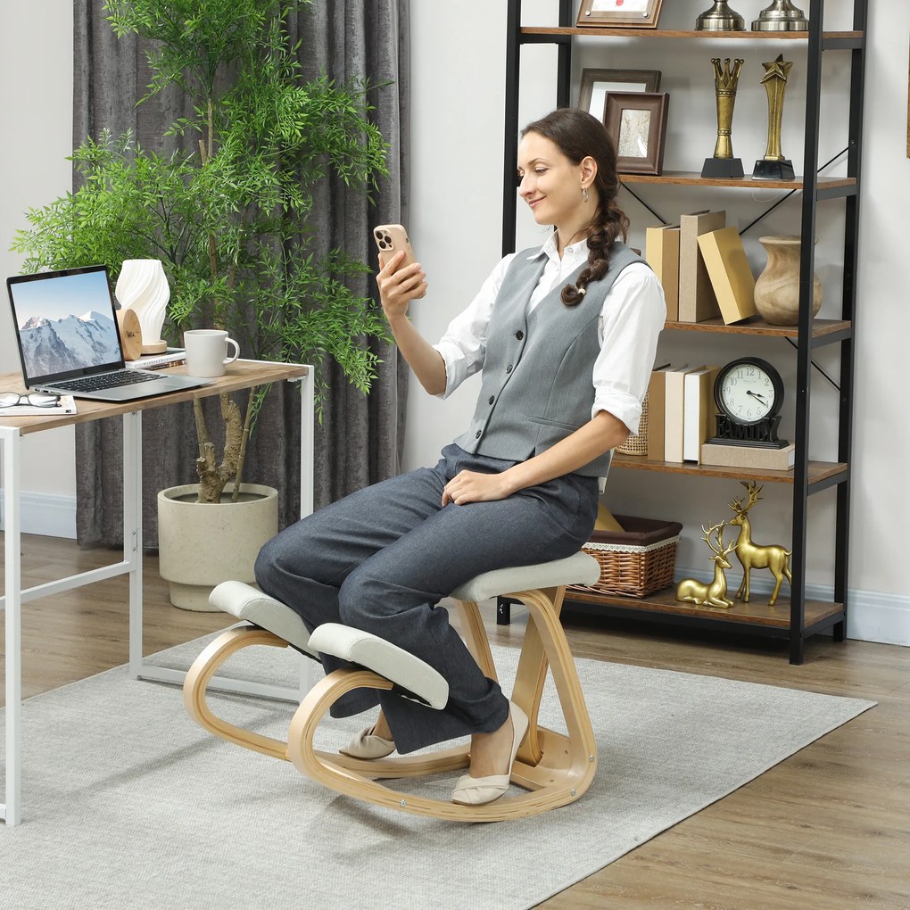 HOMCOM Ergonomiczne krzesło klęczące, krzesło zdrowotne do domu, biura, medytacji kremowy | Aosom PL