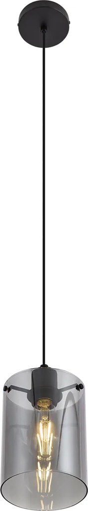 Designerska lampa wisząca czarna z przydymionym szkłem - Domo