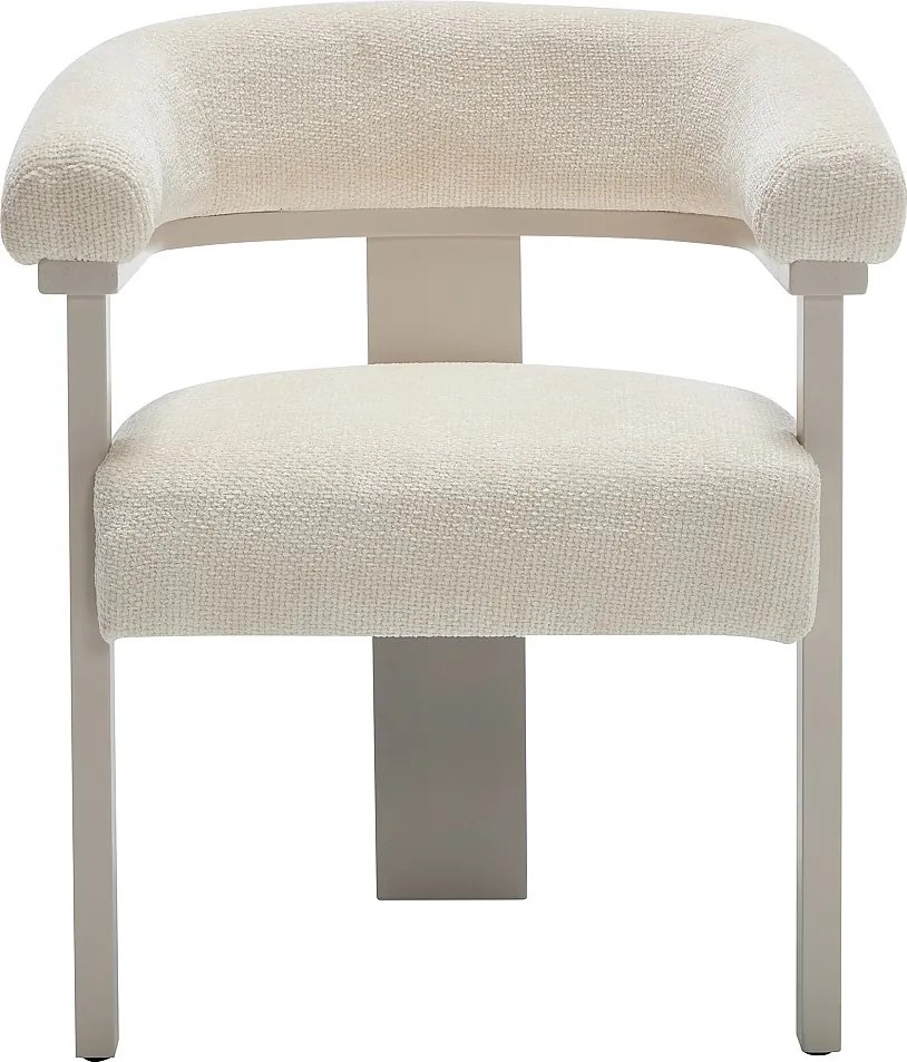 Krzesło z podłokietnikami z teksturowanej tkaniny i beżowego drewna kauczukowca  - Kremowe - LIVELIA marki Pascal MORABITO