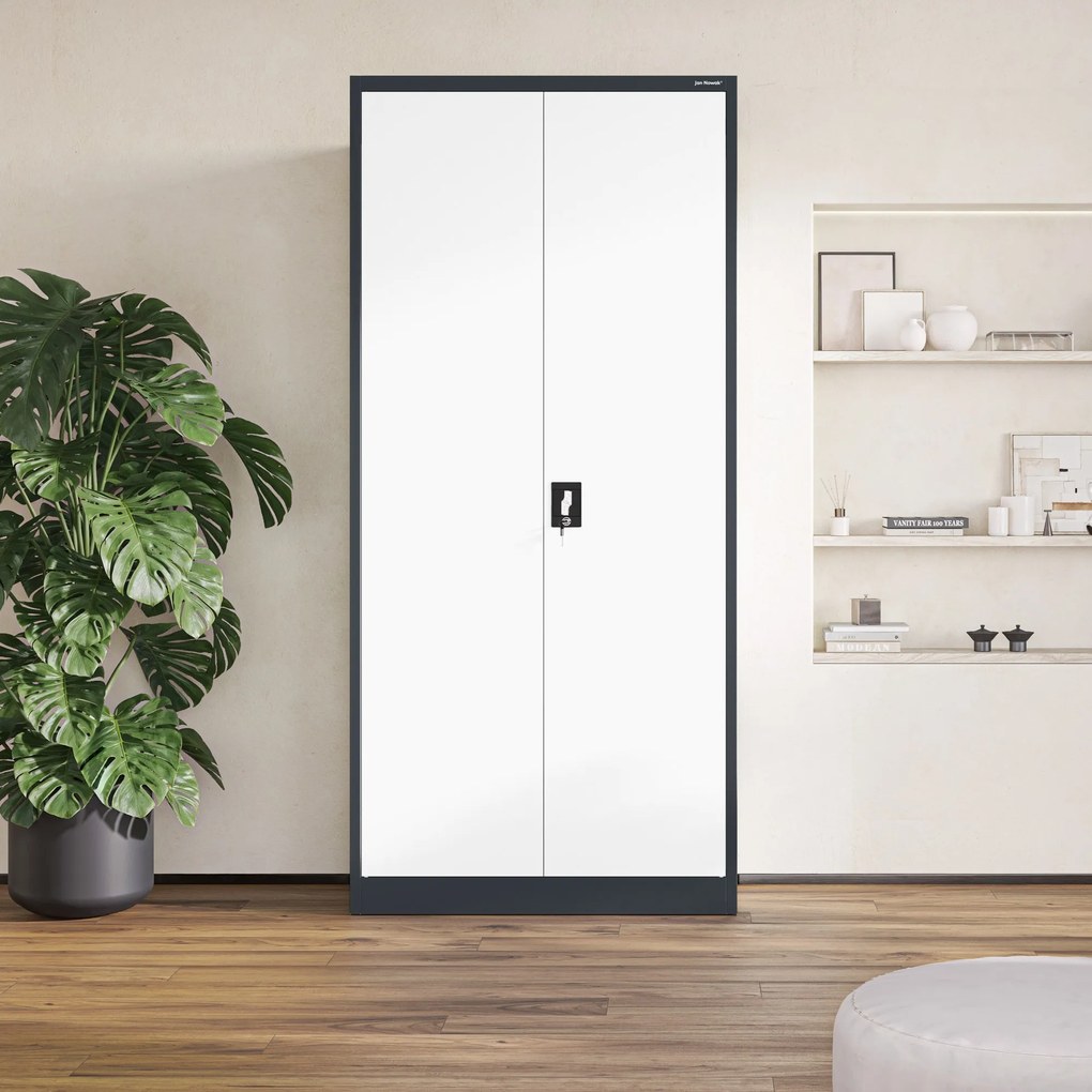 Szafa na dokumenty biurowa metalowa antracytowo-biała: JAN H, 900 x 1950 x 400 mm