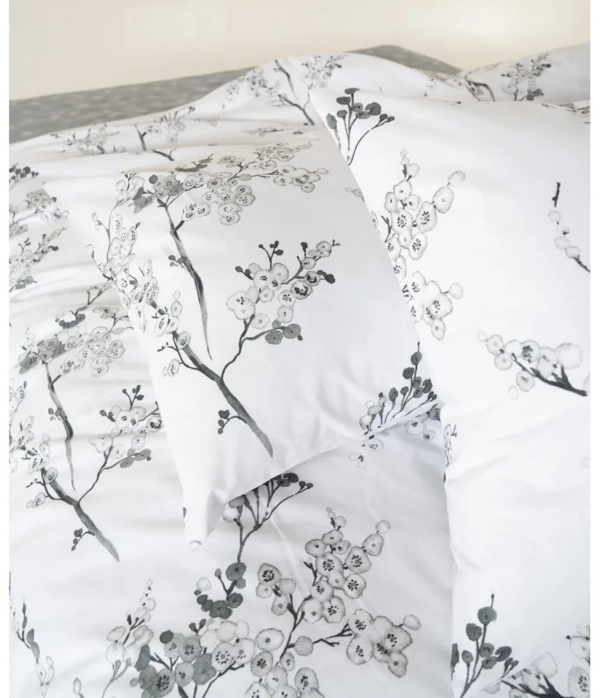 Biało-szara pościel dwuosobowa z bawełny renforcé 240x220 cm White Floral – Mila Home Luxury
