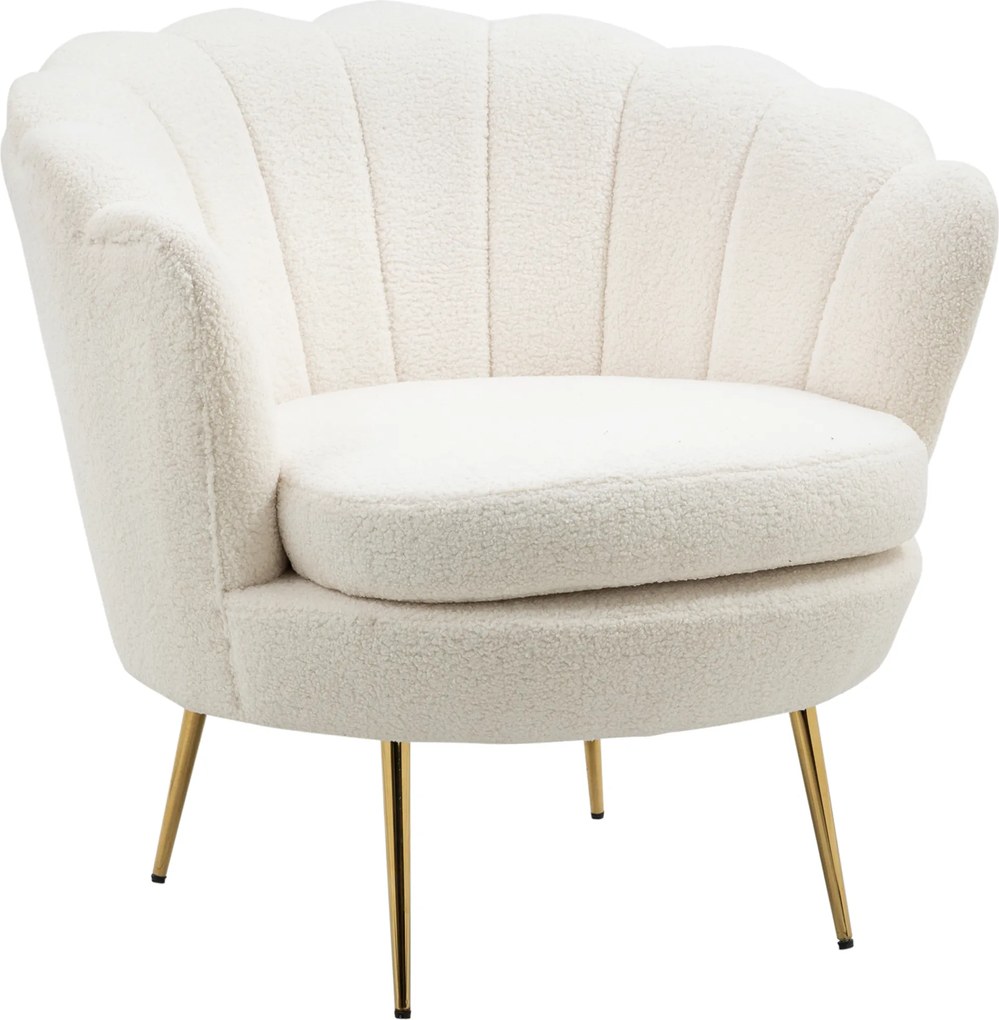 HOMCOM Fotel obity w kształcie muszli, Fotel relaksacyjny, Fotel do odpoczynku, Metalowe nogi w złotym kolorze, 79Dł x 77Szer x 77Wys cm, Biały