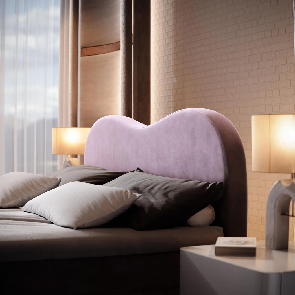 Masseno Łóżko kontynentalne FLUVIA z pojemnikiem na pościel 180x200 cm - Wrzosowy, MONOLITH 62