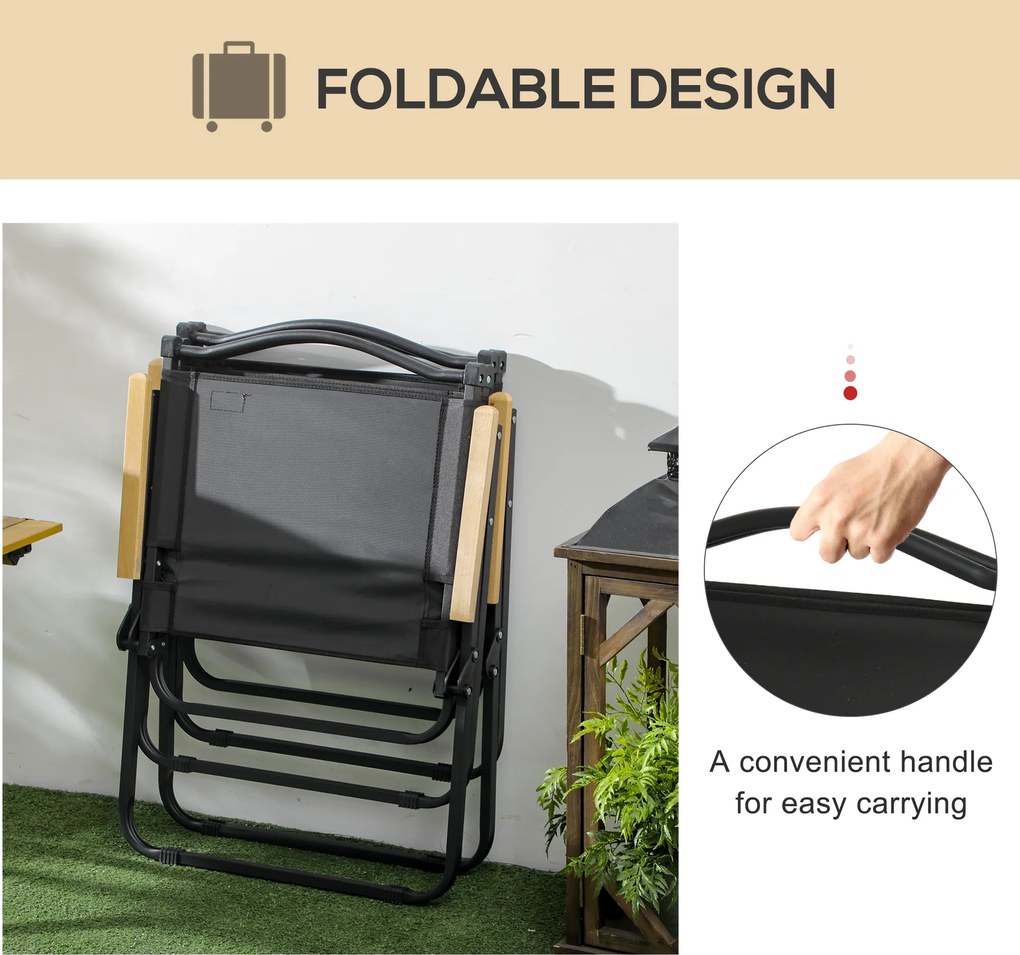 Outsunny Krzesła kempingowe, 2 szt., Składane, ze Stalą, Czarne