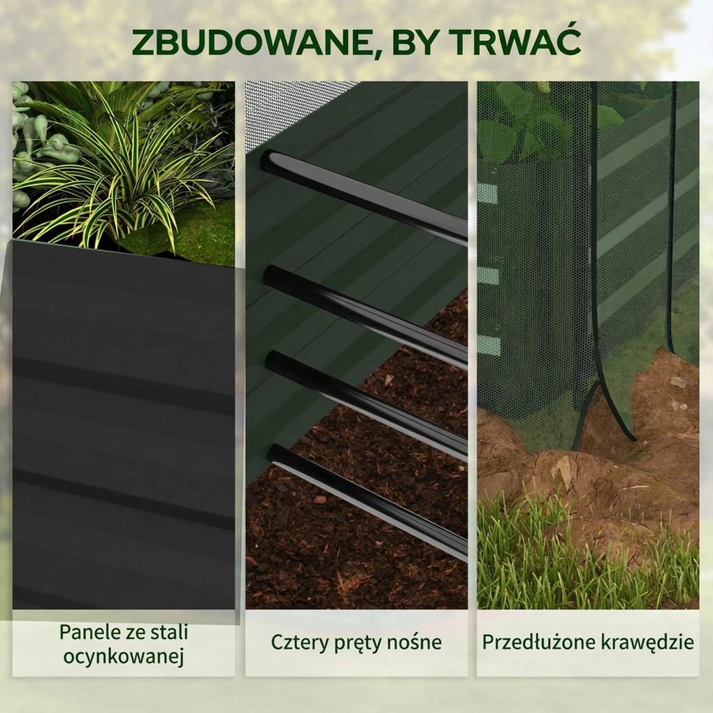 Outsunny Wysokie Łóżko Ogrodowe ze Stali 230x110x110cm z Siatką Ochronną Ciemnoszary | Aosom PL