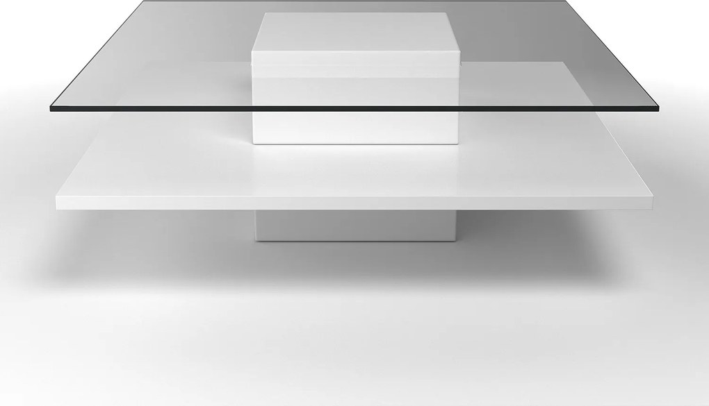Stolik kawowy ISANIA - Płyta MDF lakierowana na biało i hartowane szkło