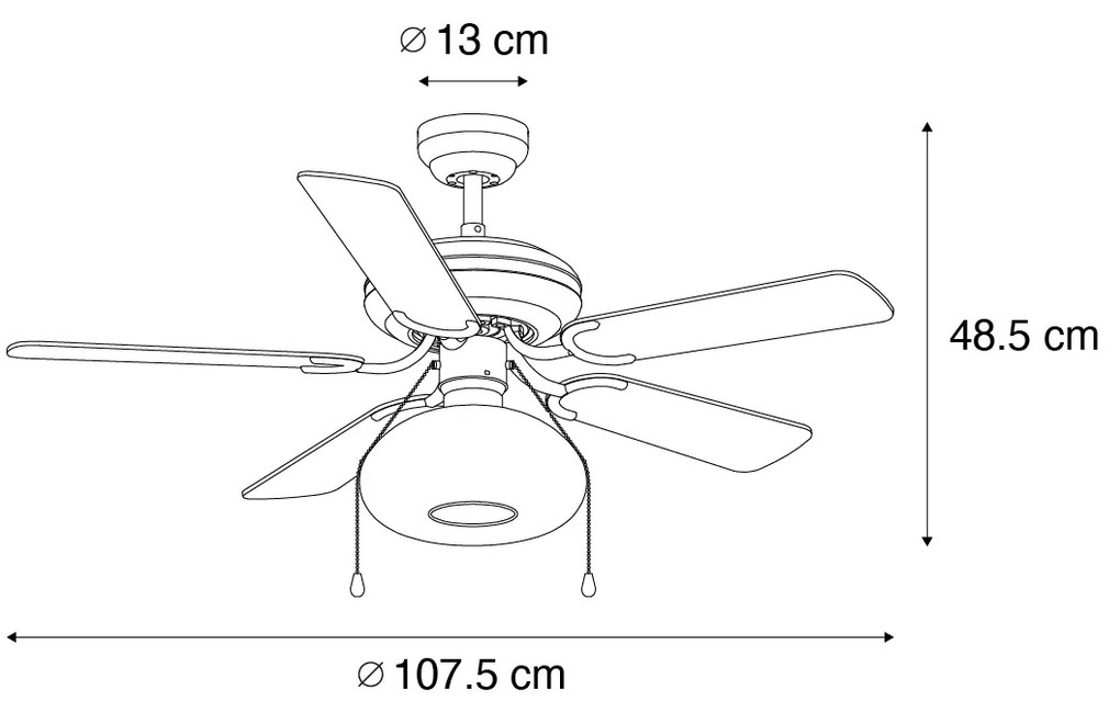 Czarny Wentylator sufitowy z lampą 107,5 cm z przełącznikiem łańcuchowym - Mistral Busa ArtDeco Oswietlenie wewnetrzne