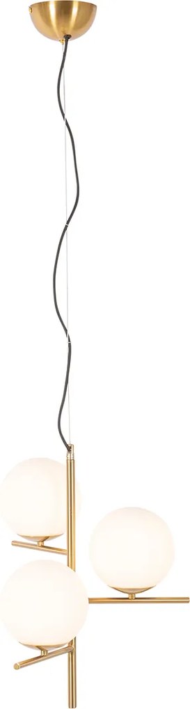Lampa wisząca w stylu art deco złota z opalowym szkłem 3-punktowa - Flore