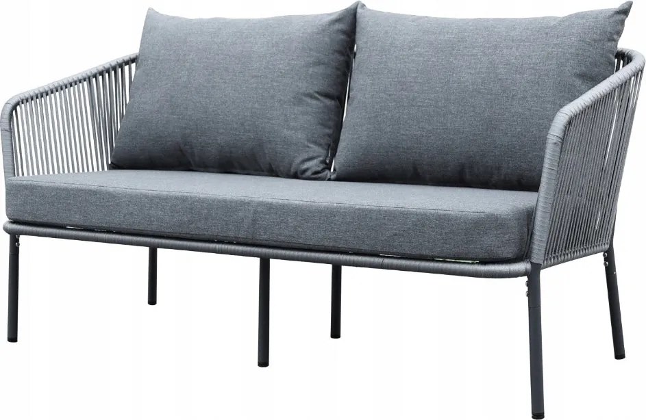 Zestaw mebli ogrodowych antracyt aluminiowa sofa 2 fotele stolik sznurowany