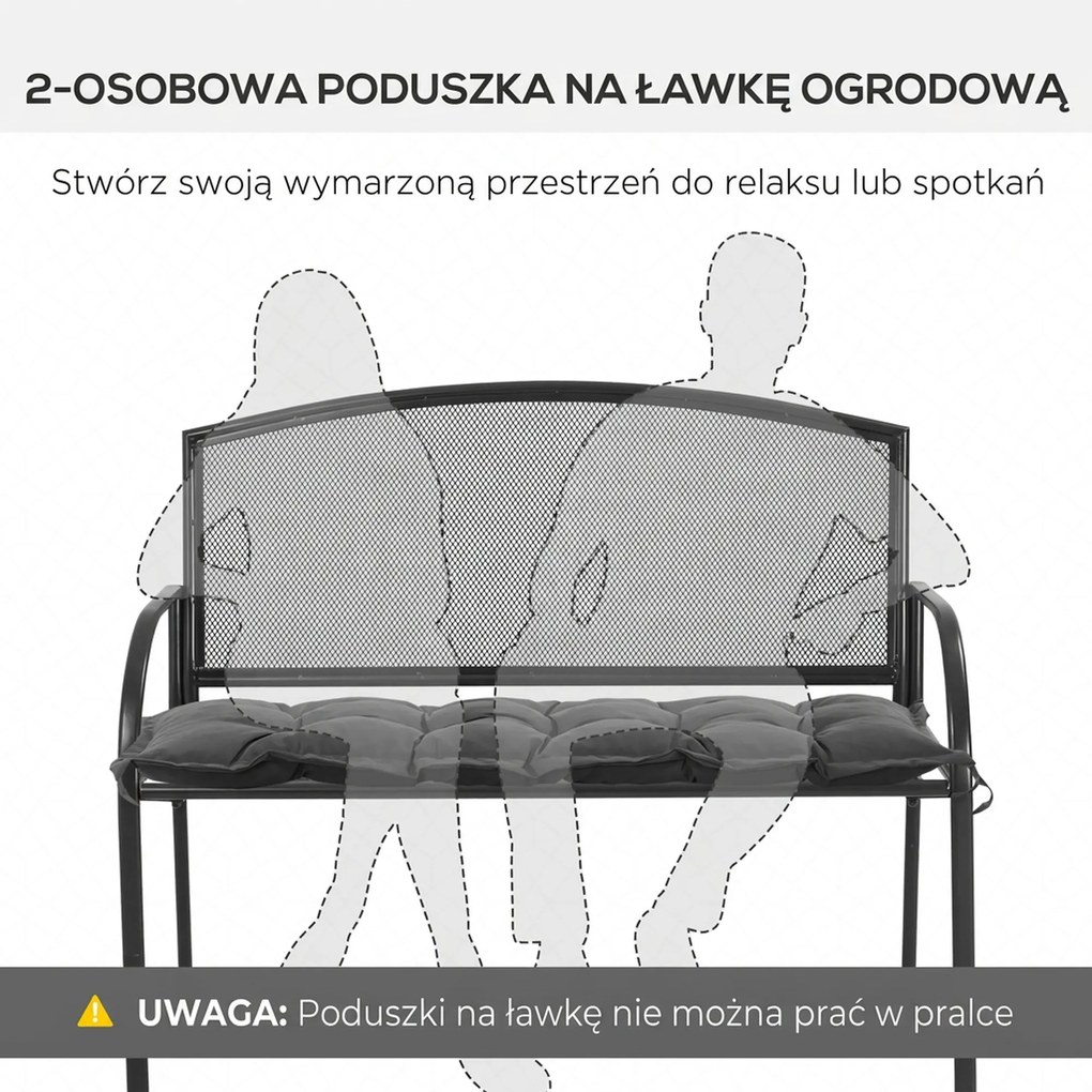 Outsunny Poduszka na Siedzisko 100x40 cm z Wiązaniami, 10cm Grubość, Poduszka Poliestrowa, Ciemnoszara