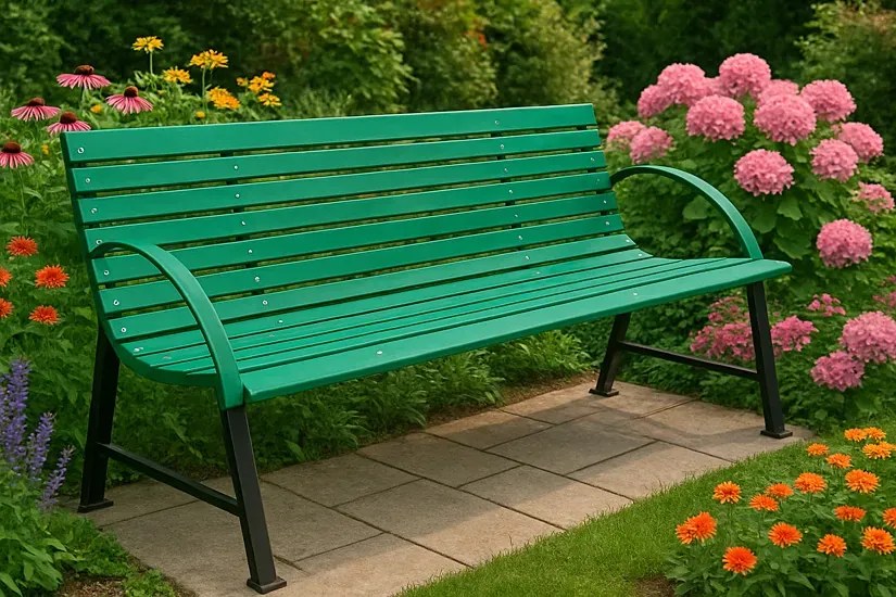 Zielona ławka ogrodowa z oparciem 130 cm M1-E34