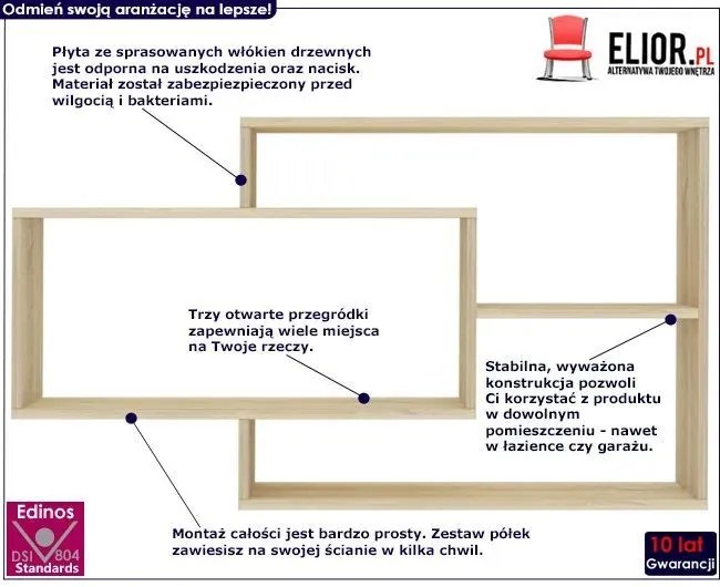 Zestaw brązowych półek ściennych - Keira