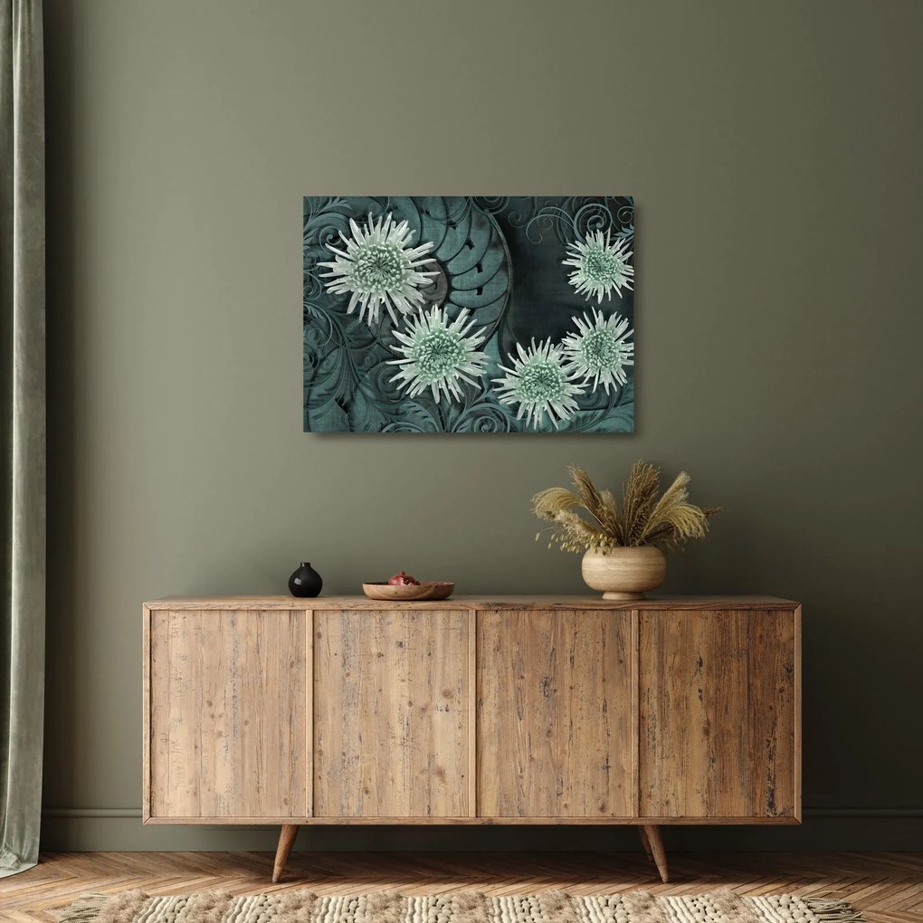 Obraz na szkle - Zielone kwiaty (70x50 cm)