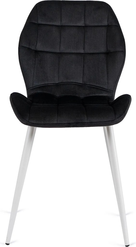 Krzesło Tapicerowane do Jadalni LUCKY Czarne z Białymi Nogami Welurowe Nowoczesne