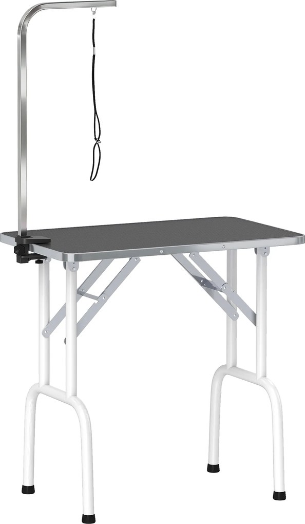 PawHut Stół groomerski dla psów stół do pielęgnacji z uprzężą, składany, stalowe nogi, antypoślizgowy blat 81x48,5x80 cm Czarny | Aosom PL