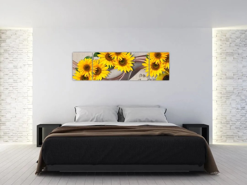 Obraz - Świecące kwiaty słonecznika (170x50 cm)