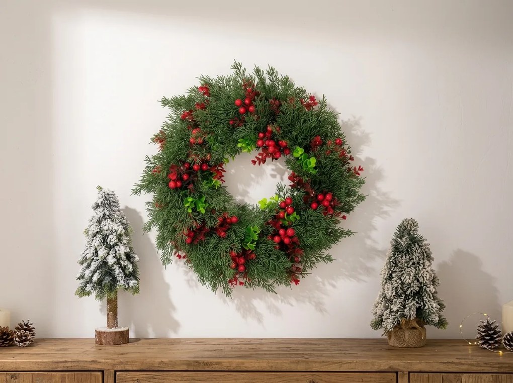 Wieniec adwentowy na drzwi RED BERRIES Ø 35 cm, zielony/czerwony