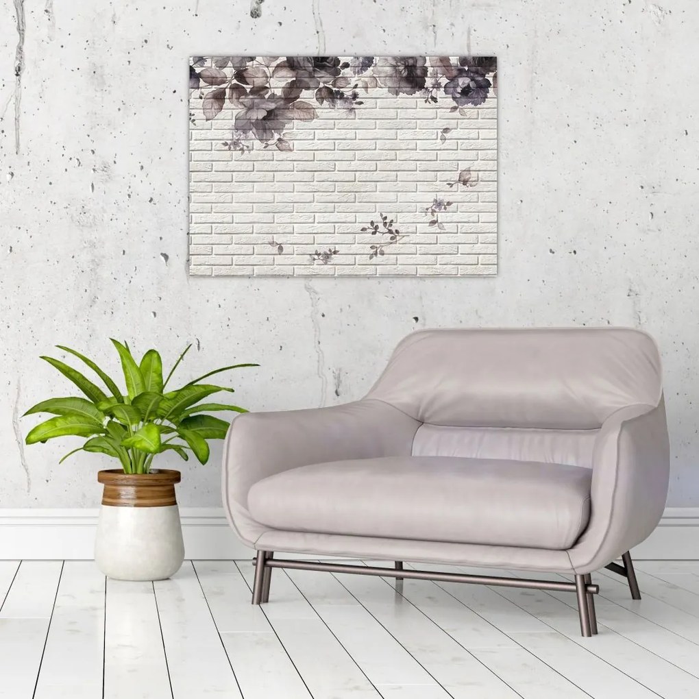 Obraz na szkle - ściana z bukietem kwiatów (70x50 cm)