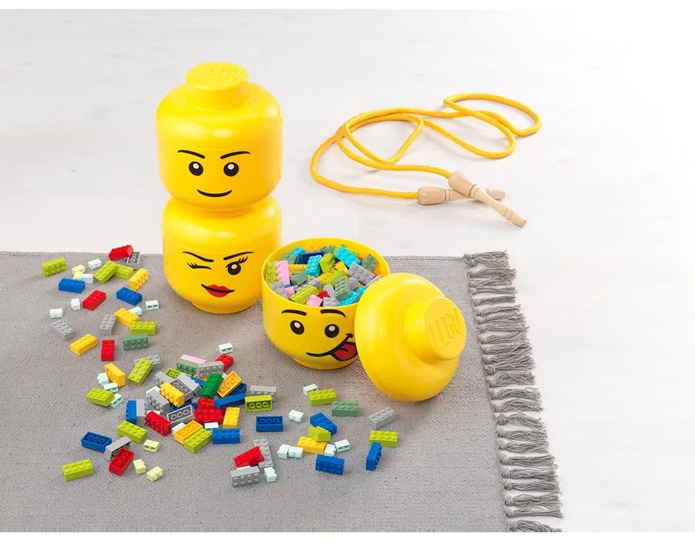 Żółte pudełko w kształcie głowy LEGO® silly, 10,5x10,6x12 cm