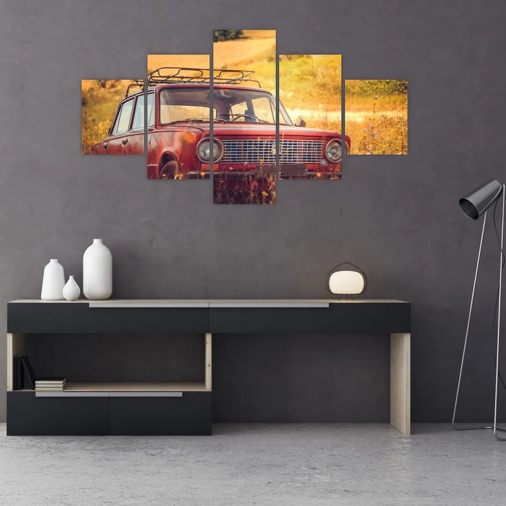 Obraz samochodu na polu (125x70 cm)