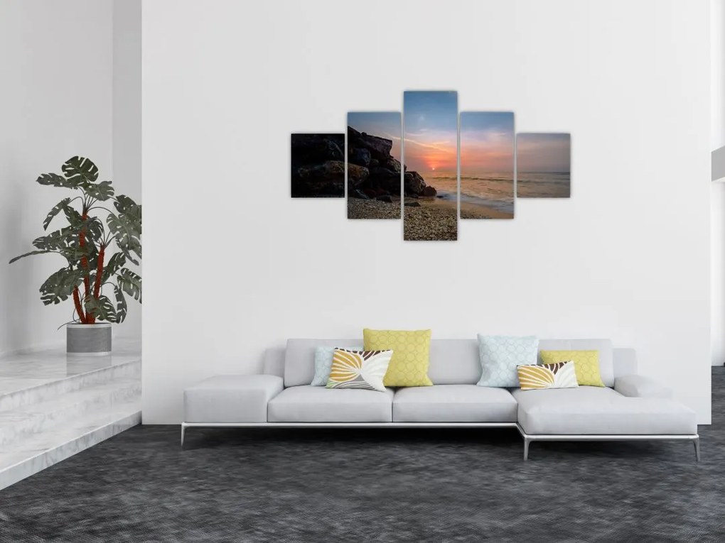 Obraz zachodu słońca na plaży (125x70 cm)