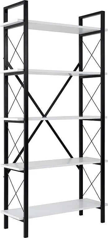 Stylowy regał z metalową ramą, 90 x 180 x 33,5 cm | Wykonany w 100% z płyty wiórowej pokrytej melaminą, do montażu na ścianie, w kolorze bia