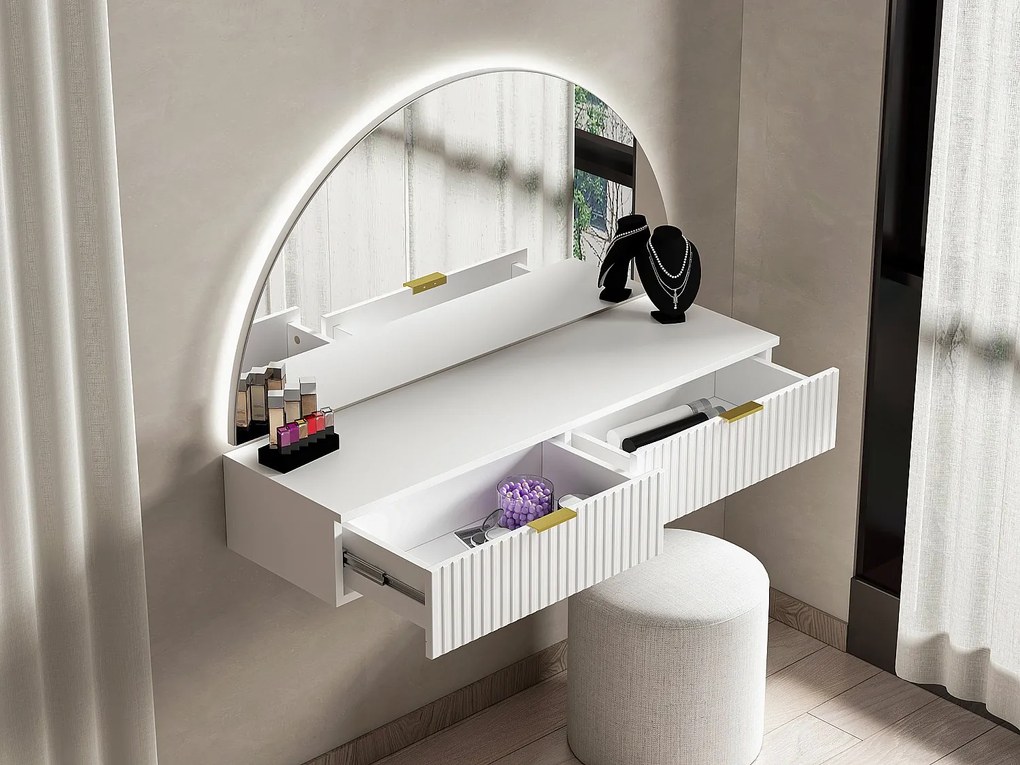 Toaletka wisząca z lustrem i oświetleniem LED - 2 szuflady - Biały - FRALYN marki Pascal Morabito