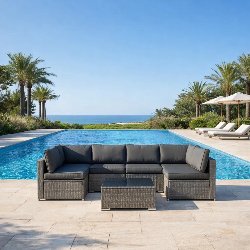 Modułowy narożnik ogrodowy Caldoro XL2501 technorattan, szary, poduszki szare