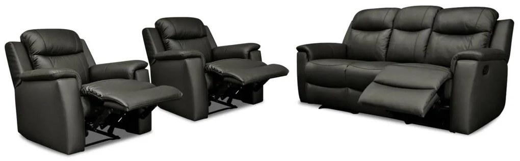 Kanapa skórzana 3-osobowa i 2 fotele EVASION z funkcją relax - Czarny