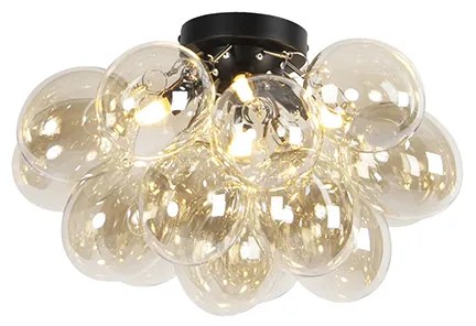 Designerska lampa sufitowa czarna z bursztynowym szkłem 4-światłowa - Uvas