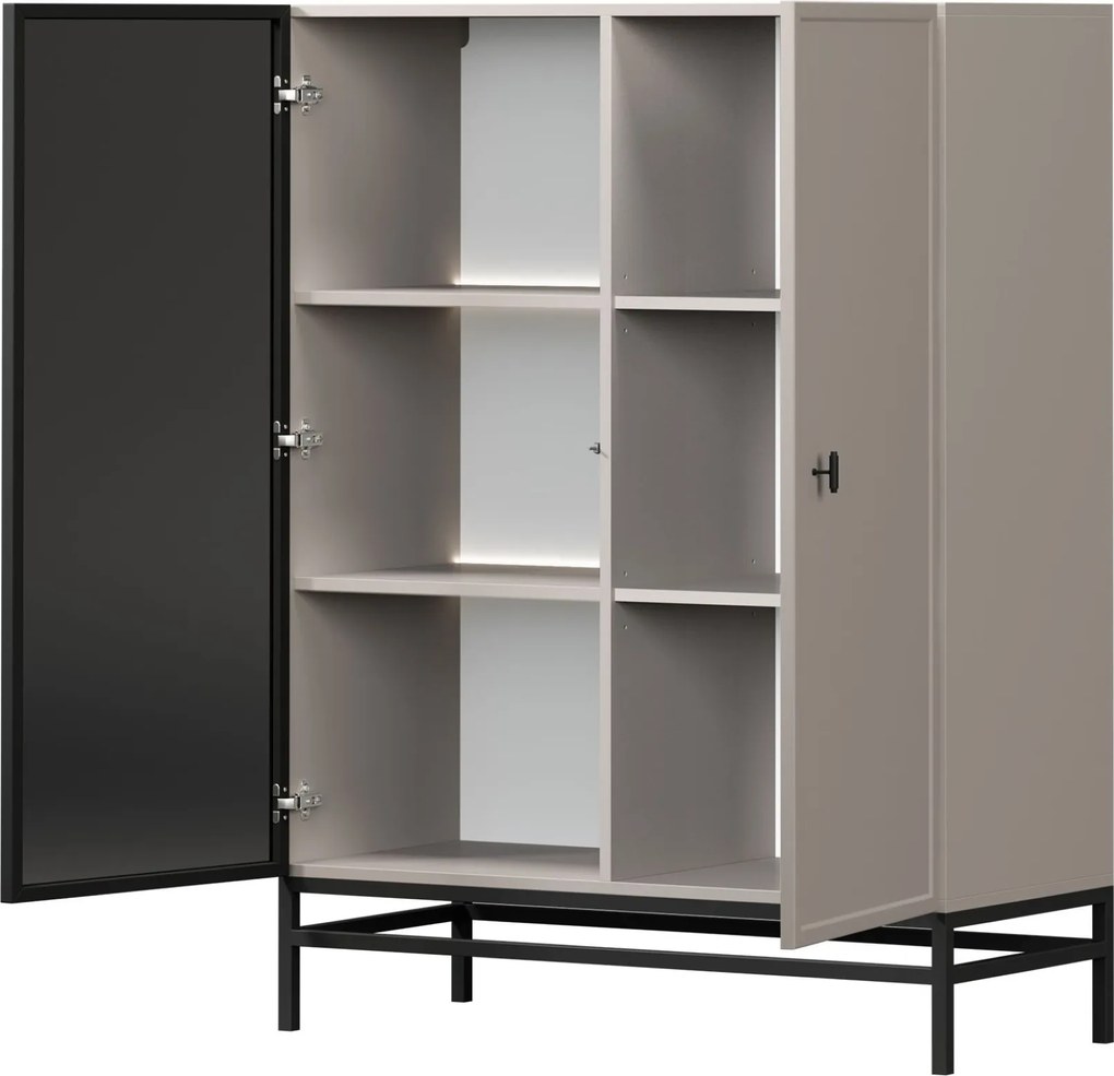 Witryna Lorini 100 cm dwudrzwiowa na stelażu - kaszmir / czarny uchwyt T-bar / stelaż