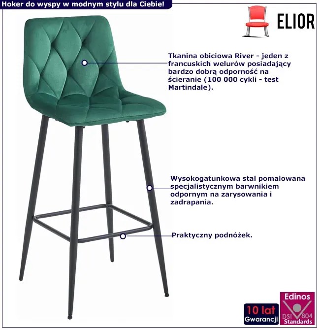 Ciemnozielony metalowy hoker pikowany z oparciem W6-W21